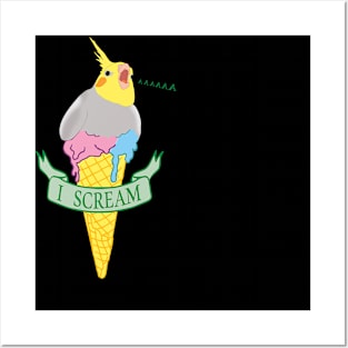Funny Parrot Pet Doodle I Scream Ice Cream Cockatiel Posters and Art